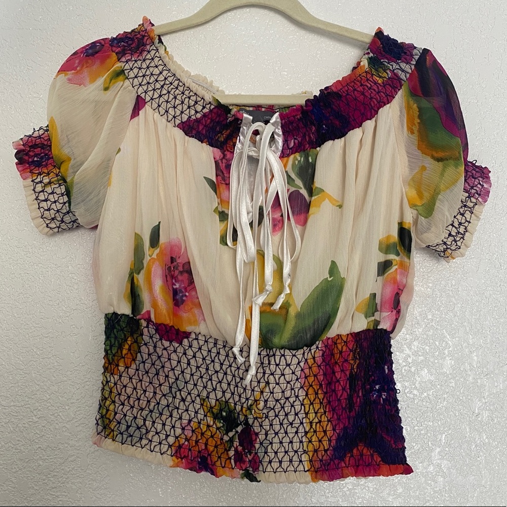 Floral Creamy Blouse with Elastic Waist
